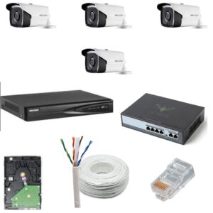 JK Vision 4MP CCTV IP Camera Full Set, 2 Bullet,2 Dome, 4 Channel NVR, 4 Port JK Vision POE, 1TB Hard Disk, Cat6 Cable 100 Meter, 8 RJ45